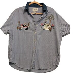 Solutions Original Vintage Embroidered Gingham Button Down CottageCore Size XL‎